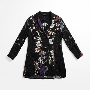 Zara Black Blazer with Blue Polka Dots